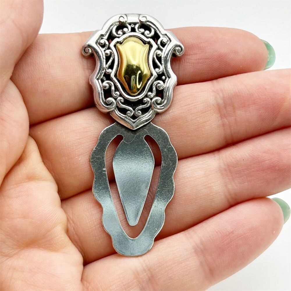 Brighton Two-Tone Gold and Silver Tone Scroll Bookmark Clip Rectangle Shape
